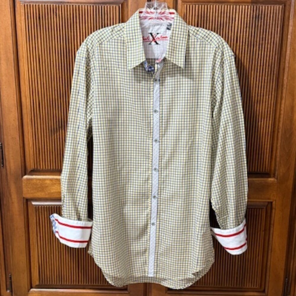 Robert Graham X Yellow & Blue Checked Long Sleeve Shirt Flip Cuffs Size M
